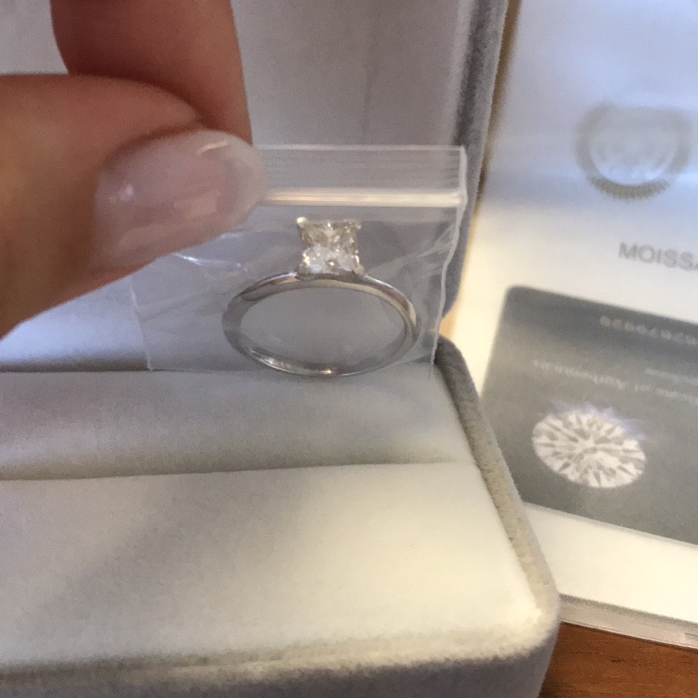 Moissanite engagement and wedding ring